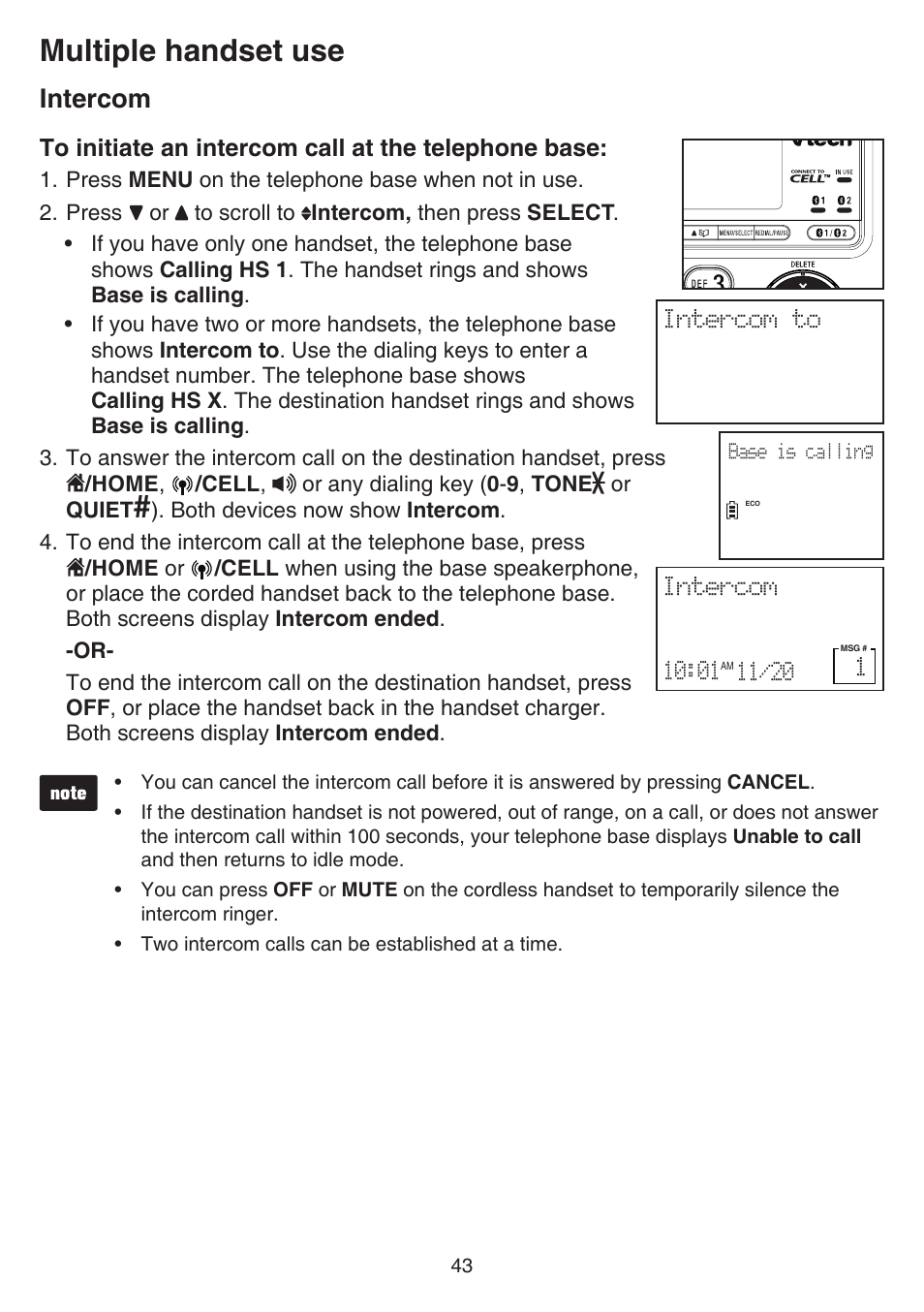 Multiple handset use, Intercom | VTech DS6641_-2 Manual User Manual | Page 47 / 102