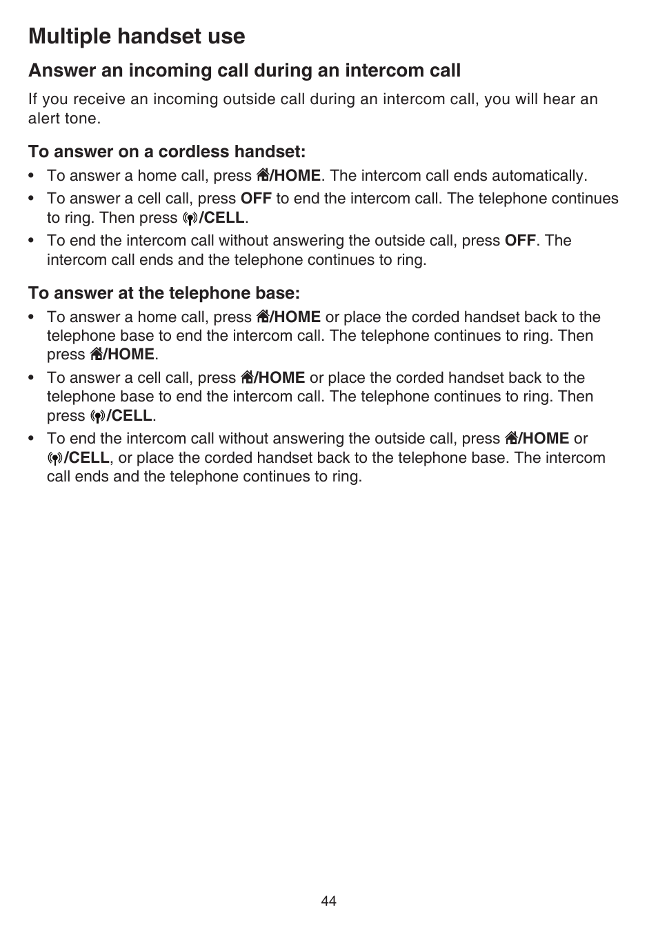 Answer an incoming call during an intercom call, Answer an incoming call during an, Intercom call | Multiple handset use | VTech DS6641_-2 Manual User Manual | Page 48 / 102