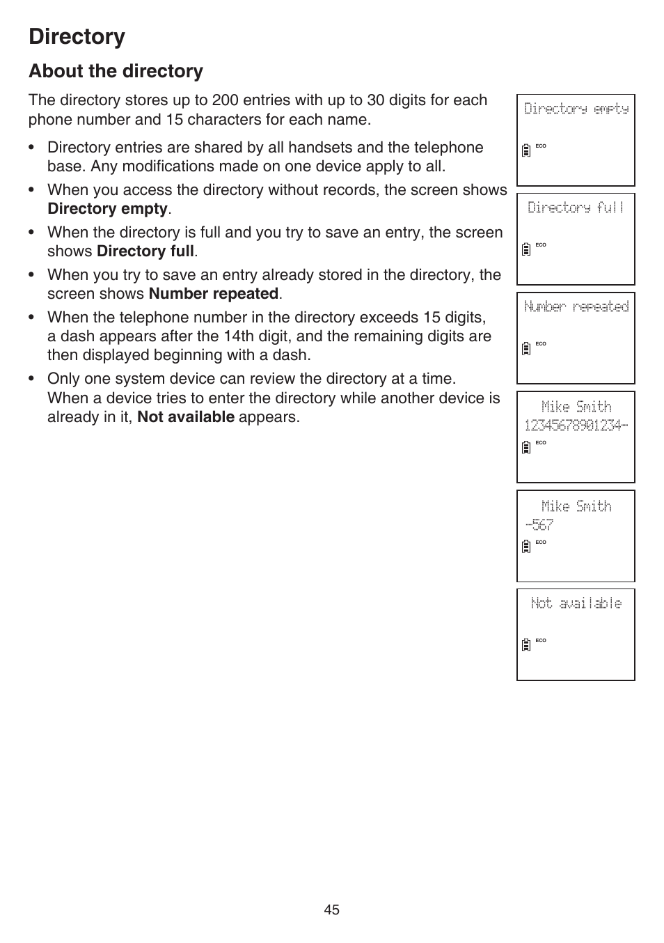 Directory, About the directory | VTech DS6641_-2 Manual User Manual | Page 49 / 102