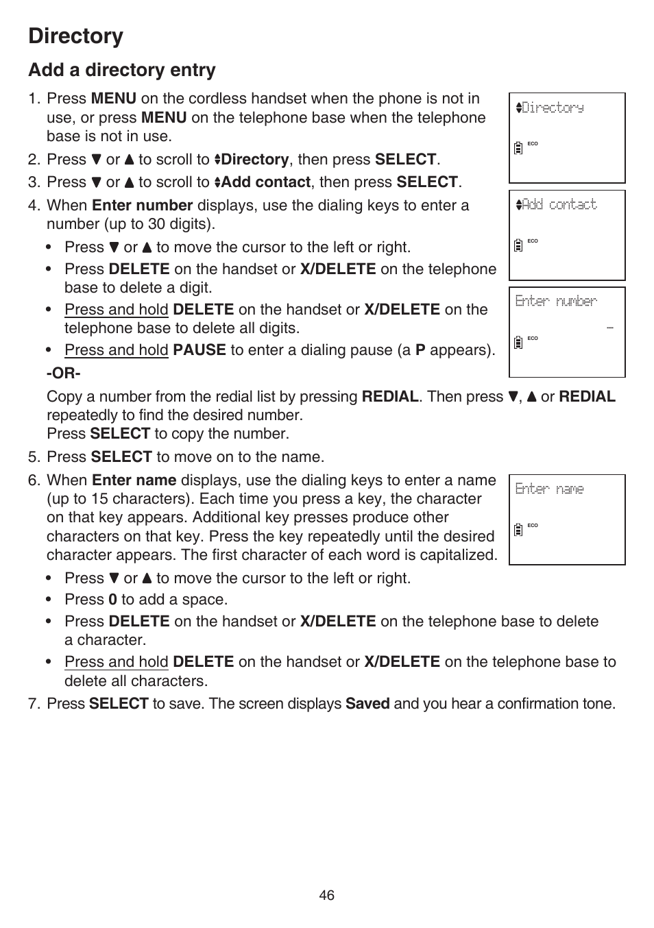 Add a directory entry, Directory | VTech DS6641_-2 Manual User Manual | Page 50 / 102
