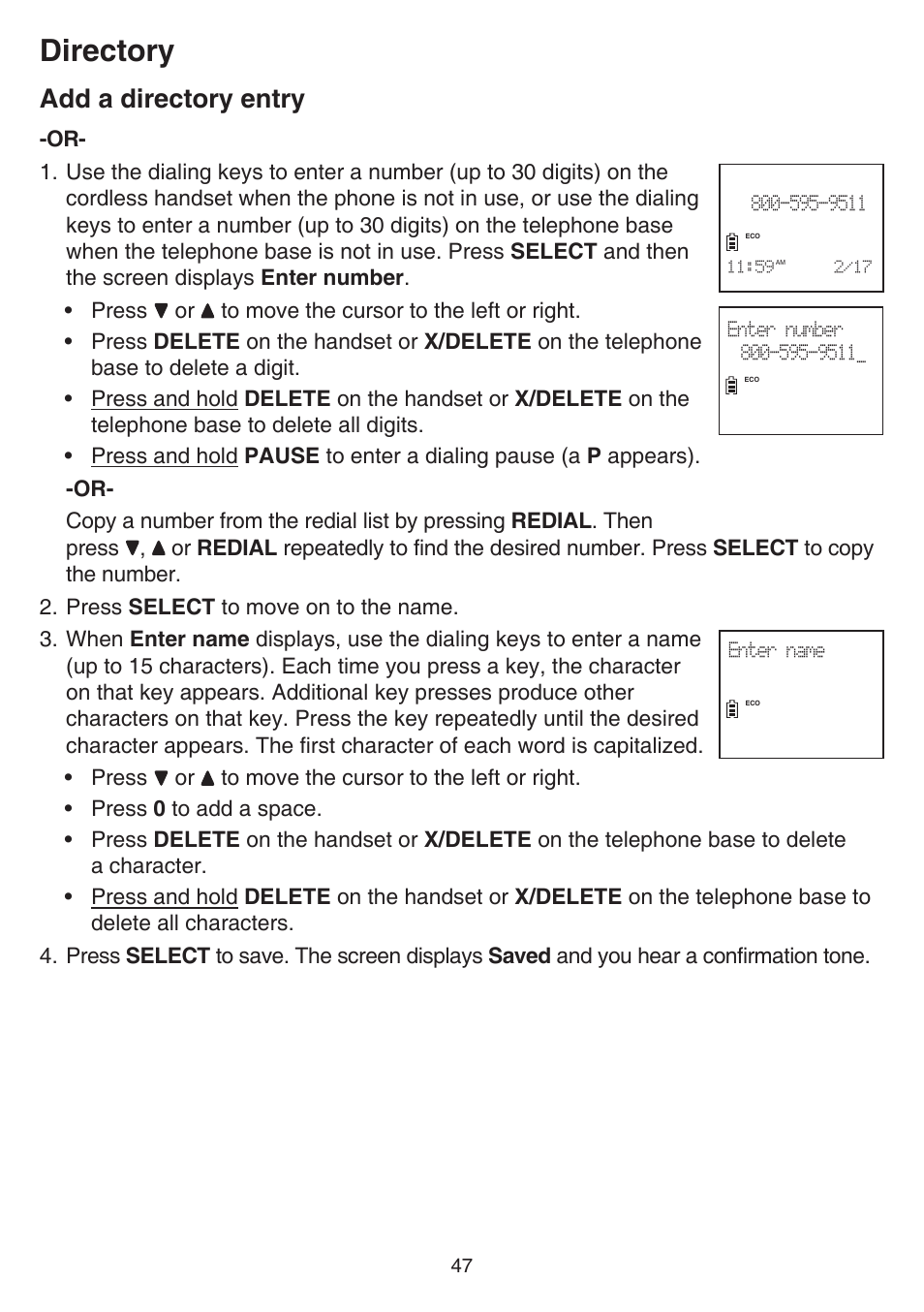 Directory, Add a directory entry | VTech DS6641_-2 Manual User Manual | Page 51 / 102