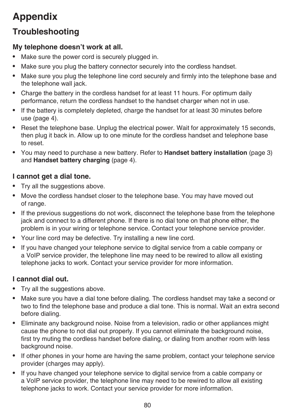 Appendix, Troubleshooting | VTech DS6641_-2 Manual User Manual | Page 84 / 102