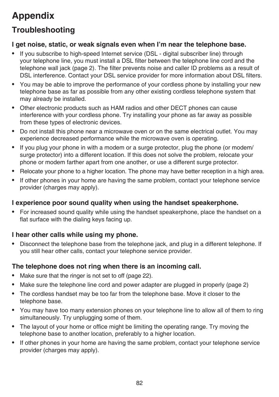 Appendix, Troubleshooting | VTech DS6641_-2 Manual User Manual | Page 86 / 102