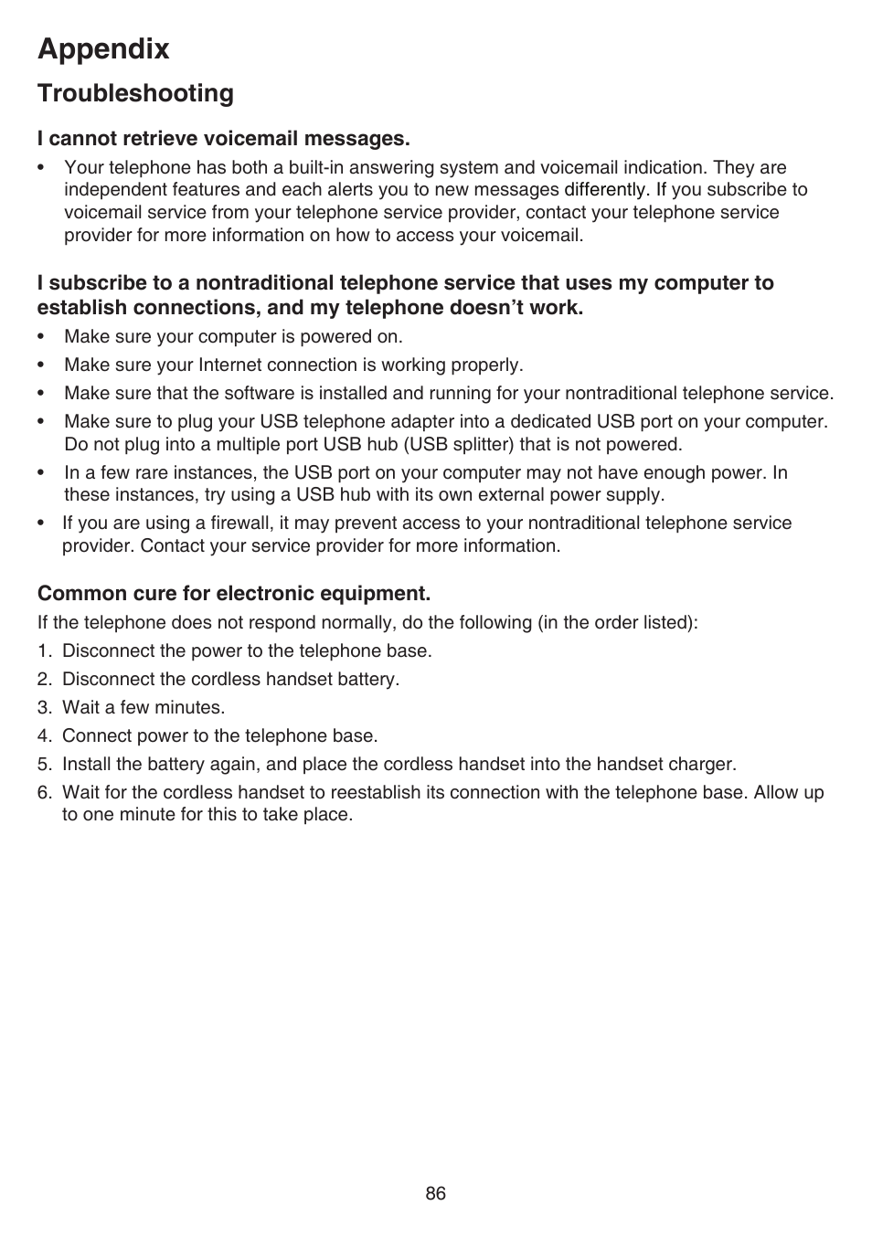 Appendix, Troubleshooting | VTech DS6641_-2 Manual User Manual | Page 90 / 102