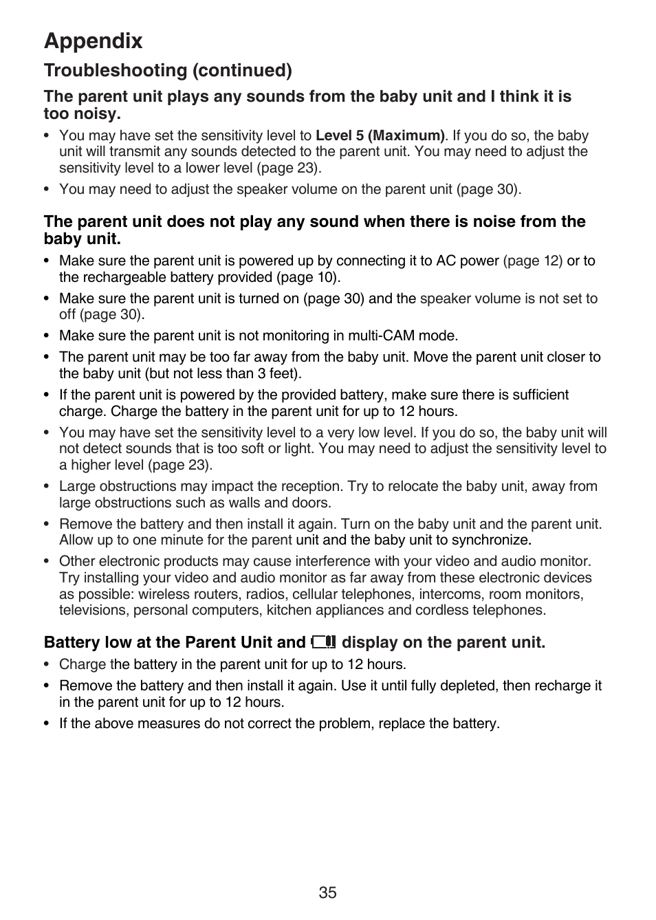 Appendix, Troubleshooting (continued) | VTech VM321-2 Manual User Manual | Page 41 / 52
