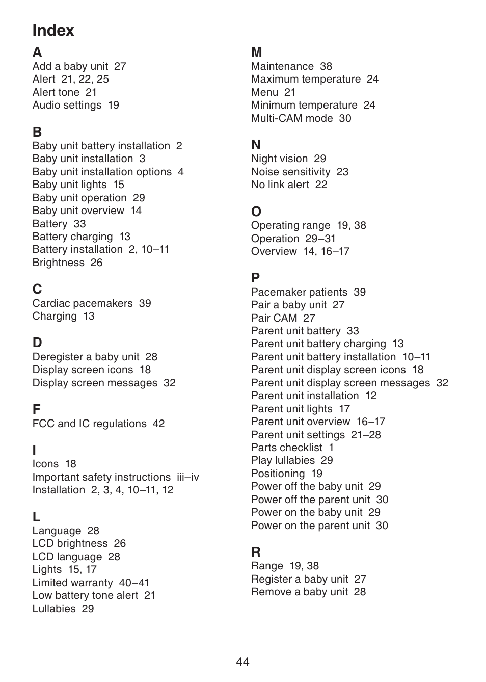 Index | VTech VM321-2 Manual User Manual | Page 50 / 52