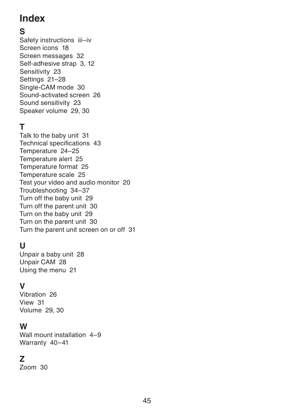 Index | VTech VM321-2 Manual User Manual | Page 51 / 52
