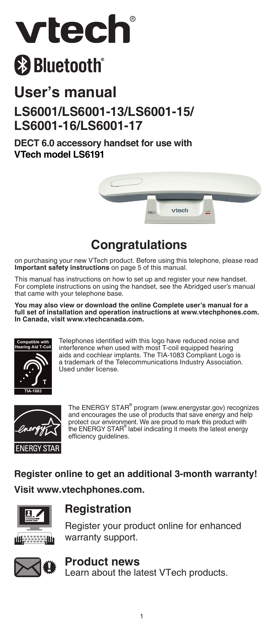 VTech LS6001_-13-15-16-17 Manual User Manual | 8 pages