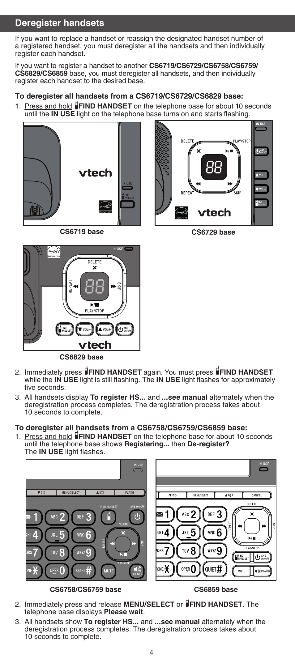 Deregister handsets | VTech CS6709_-15-16 Manual User Manual | Page 4 / 8