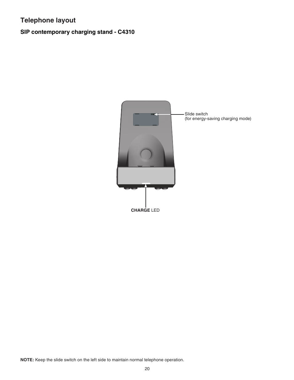 Sip contemporary charging stand - c4310, Telephone layout | VTech CTM-S242SD Manual User Manual | Page 24 / 94