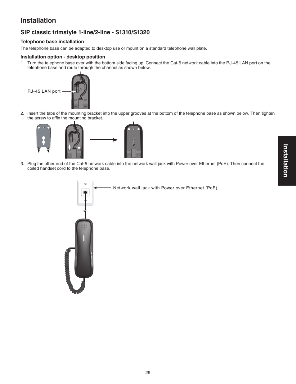 Installation, Sip classic trimstyle 1-line/2-line - s1310/s1320 | VTech CTM-S242SD Manual User Manual | Page 33 / 94