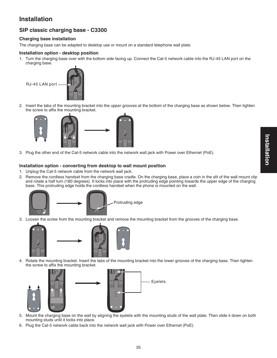 Sip classic charging base - c3300, Installation | VTech CTM-S242SD Manual User Manual | Page 39 / 94