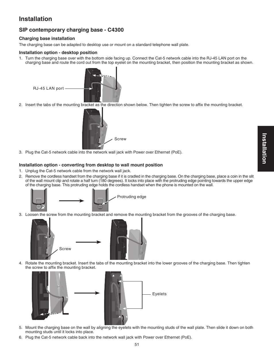 Sip contemporary charging base - c4300, Installation | VTech CTM-S242SD Manual User Manual | Page 55 / 94