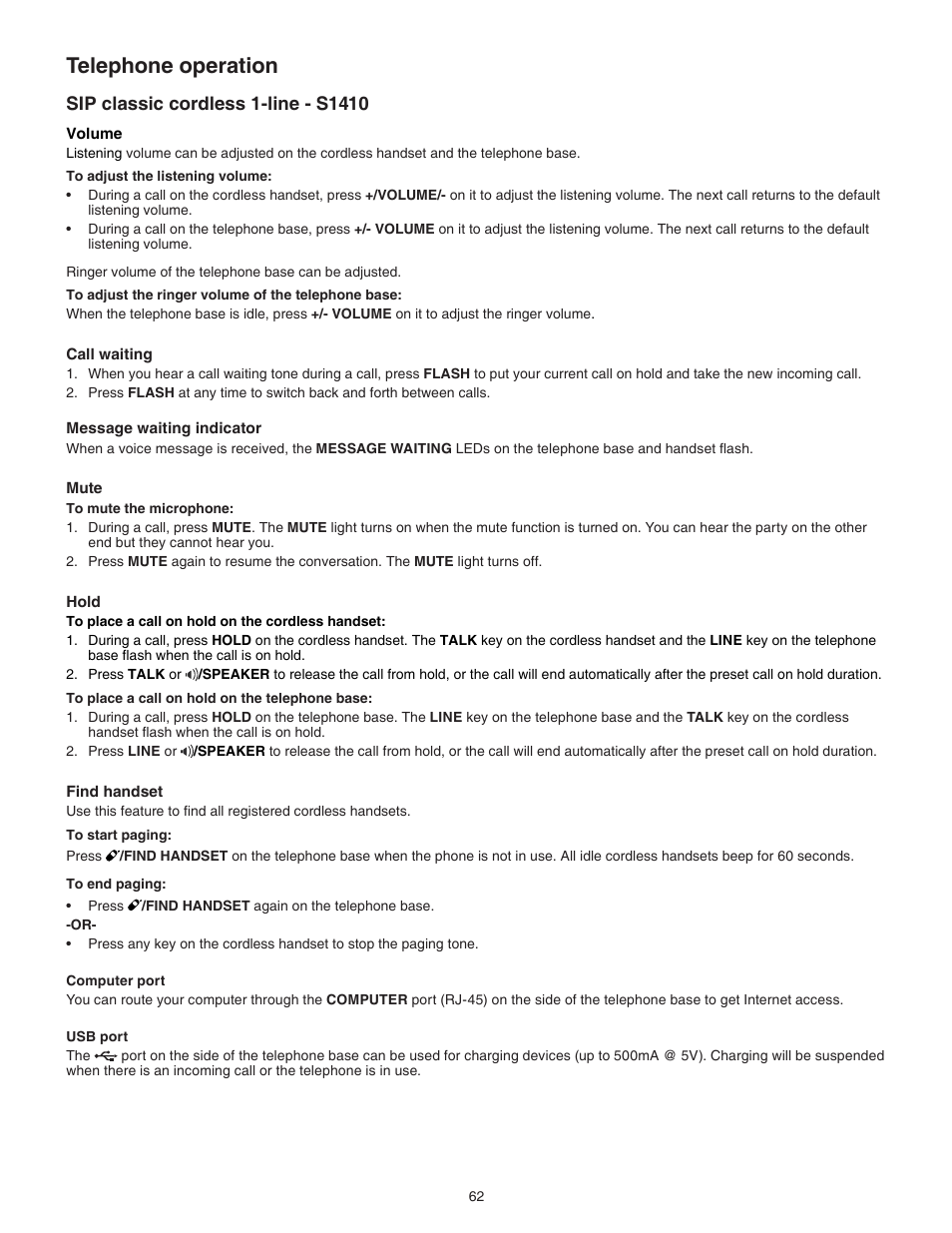 Telephone operation | VTech CTM-S242SD Manual User Manual | Page 66 / 94