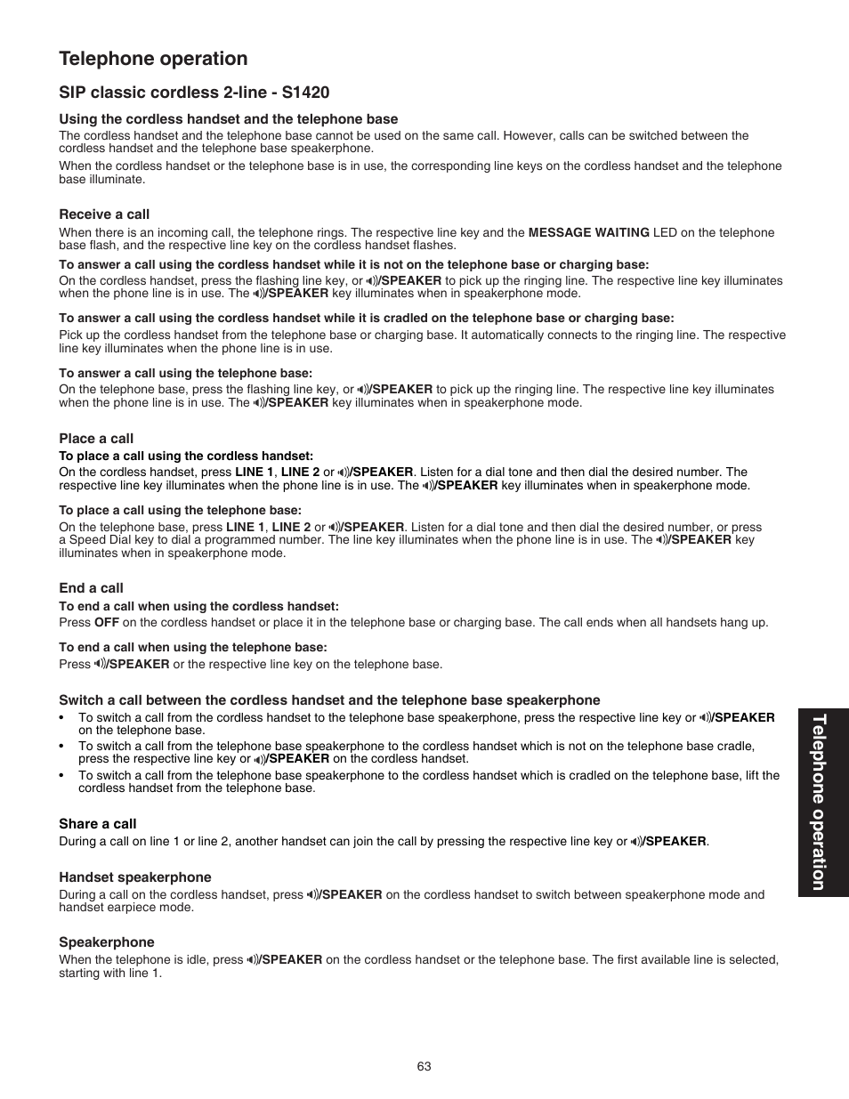 Sip classic cordless 2-line - s1420, Telephone operation | VTech CTM-S242SD Manual User Manual | Page 67 / 94