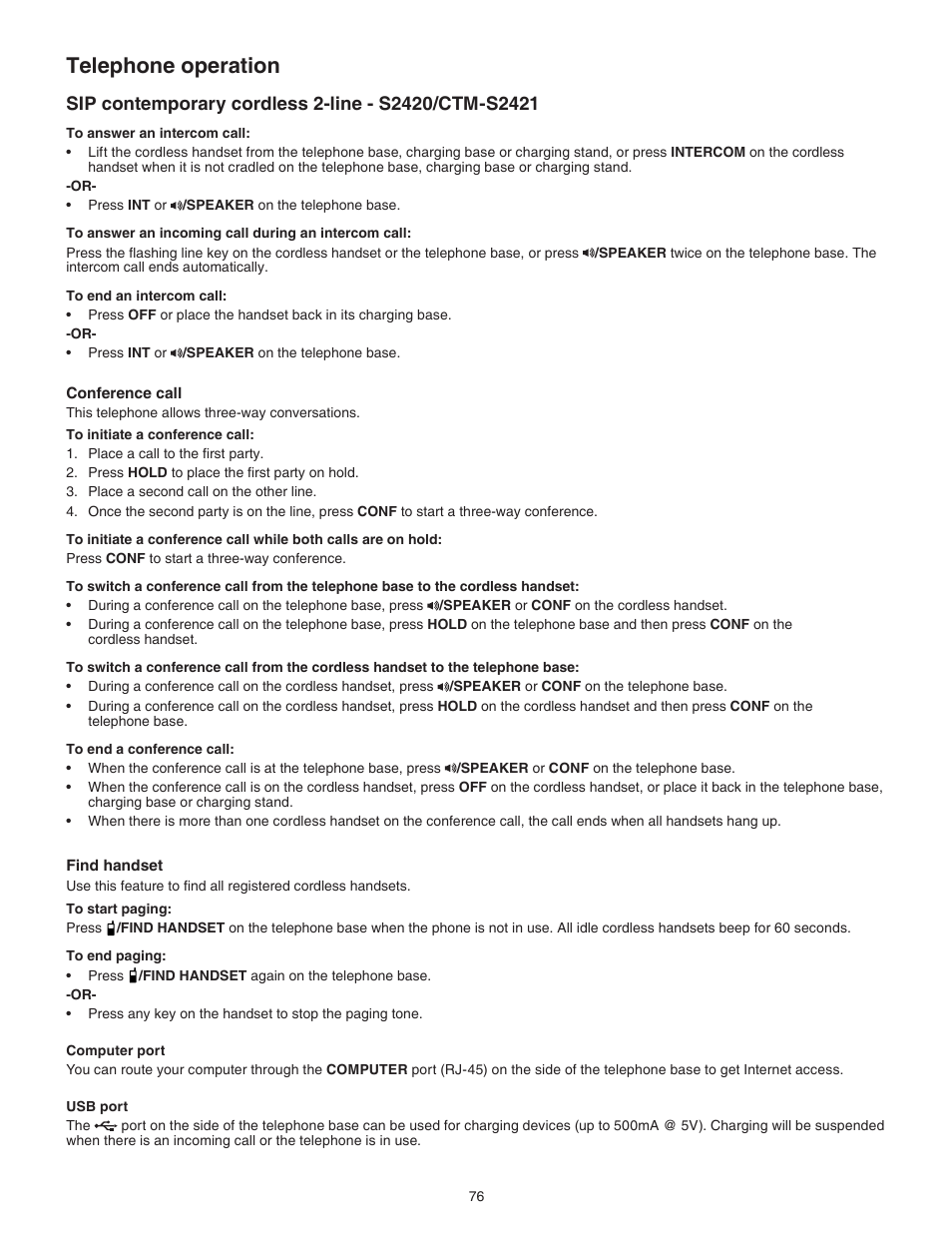 Telephone operation | VTech CTM-S242SD Manual User Manual | Page 80 / 94