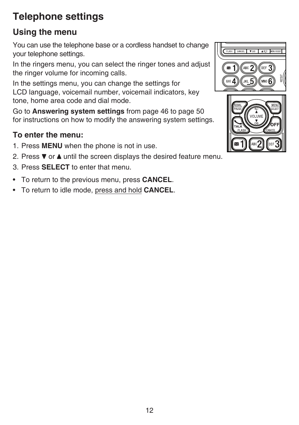 Telephone settings, Using the menu | VTech CS6649_-2-3 Manual User Manual | Page 16 / 87