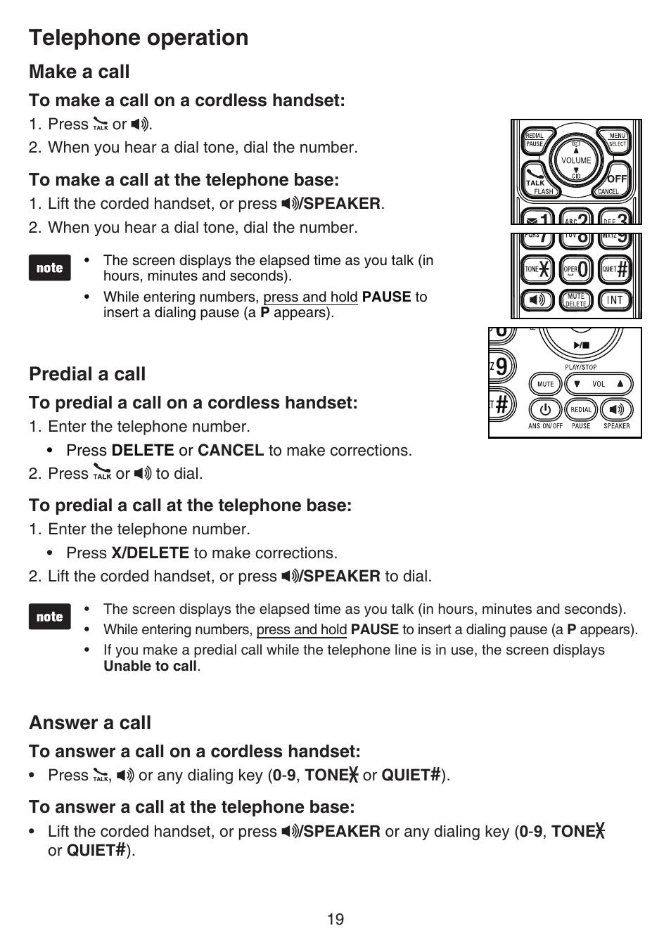 Making and answering a call, Last number redial, Ringer volume control | Handset volume control, Telephone operation, Make a call predial a call answer a call, Make a call, Predial a call, Answer a call | VTech CS6649_-2-3 Manual User Manual | Page 23 / 87