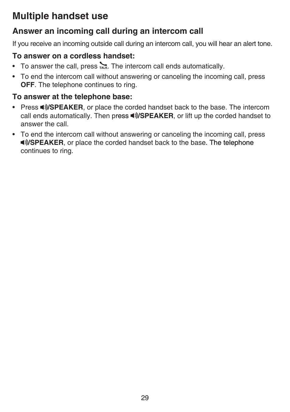 Answer an incoming call during an, Intercom call, Multiple handset use | Answer an incoming call during an intercom call | VTech CS6649_-2-3 Manual User Manual | Page 33 / 87