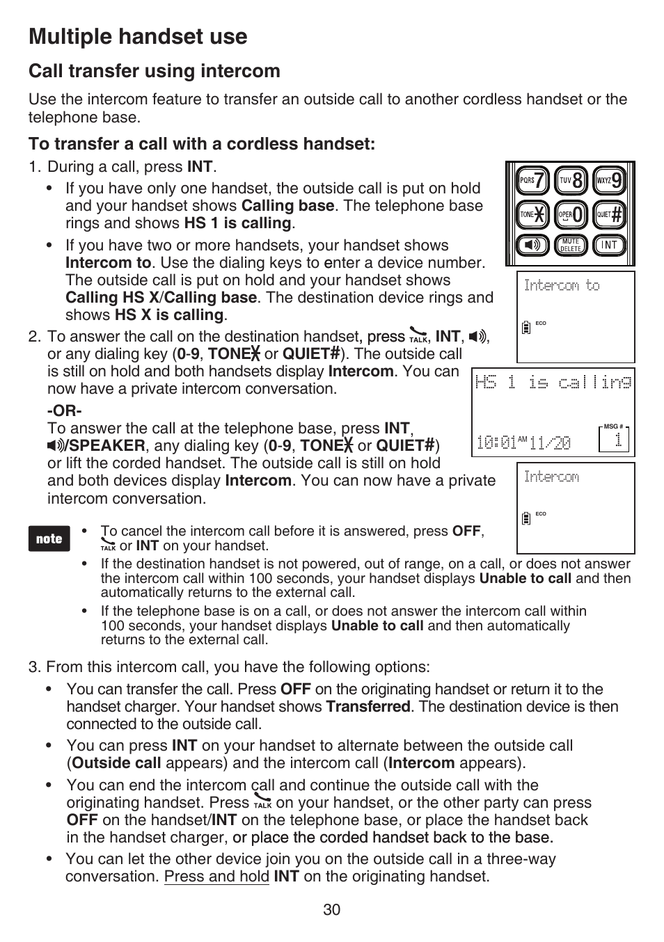 Call transfer using intercom, Multiple handset use | VTech CS6649_-2-3 Manual User Manual | Page 34 / 87
