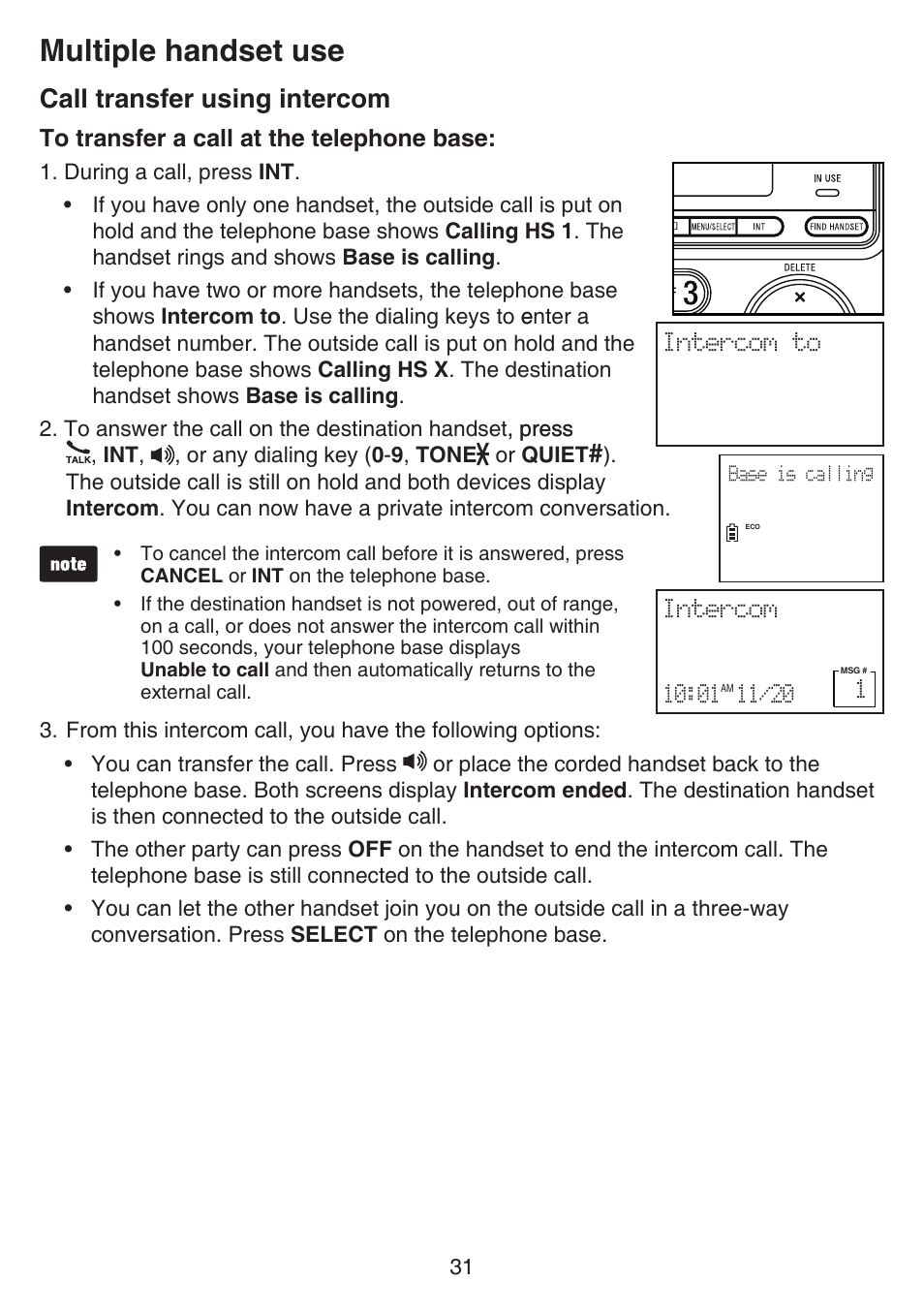 Multiple handset use, Call transfer using intercom | VTech CS6649_-2-3 Manual User Manual | Page 35 / 87
