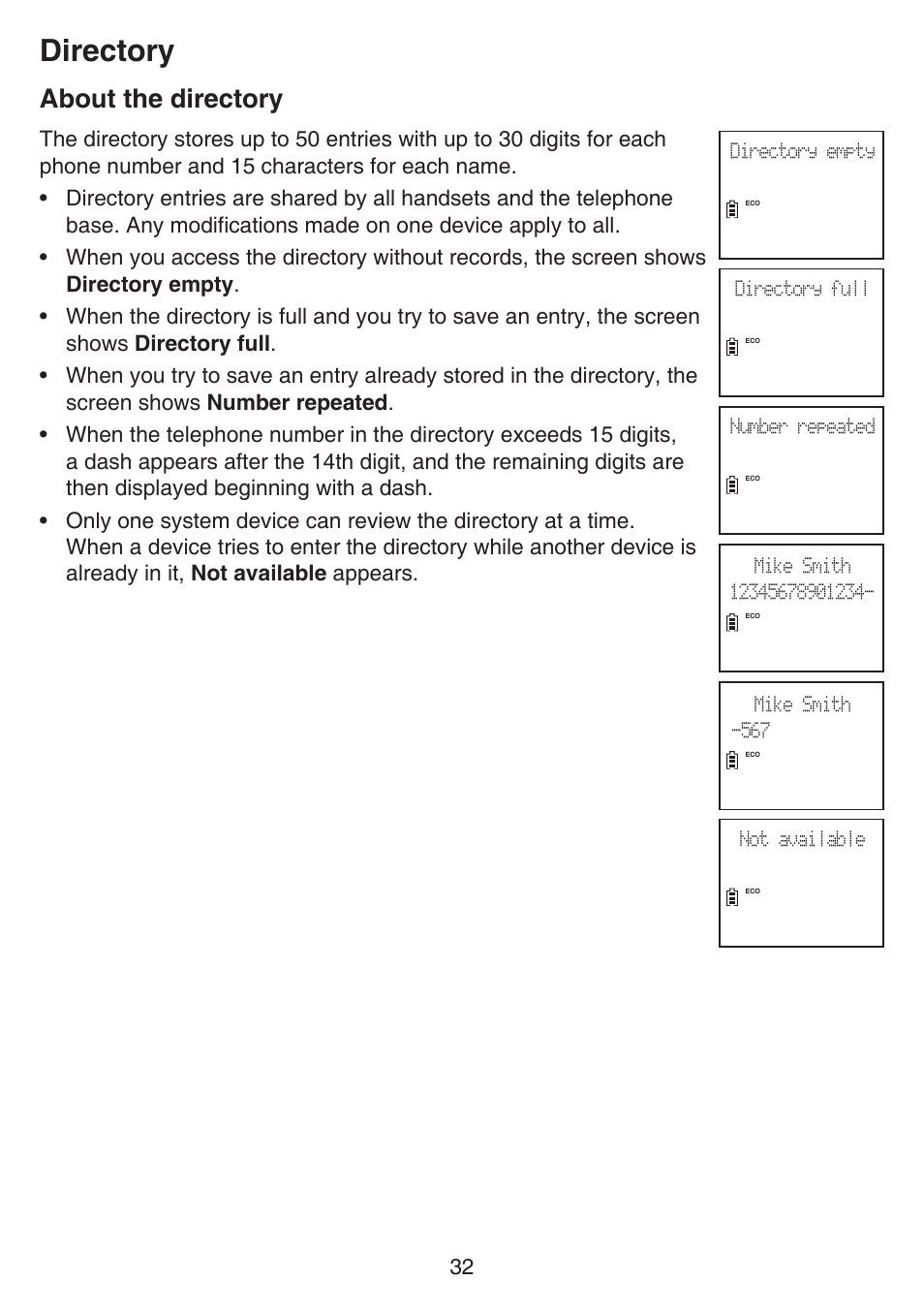 Directory, About the directory | VTech CS6649_-2-3 Manual User Manual | Page 36 / 87