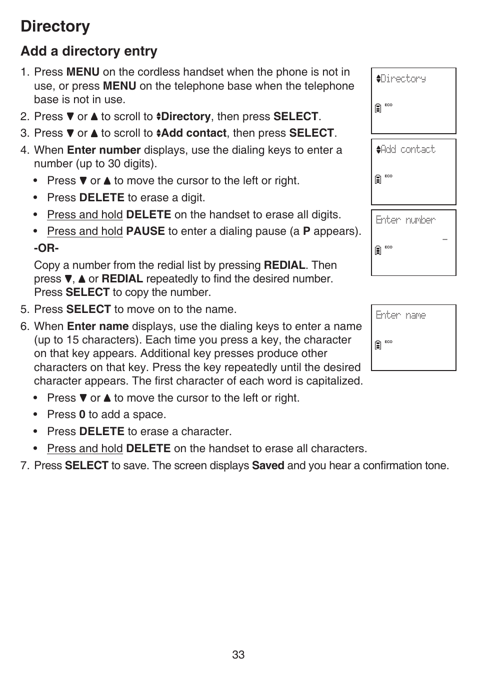 Add a directory entry, Directory | VTech CS6649_-2-3 Manual User Manual | Page 37 / 87