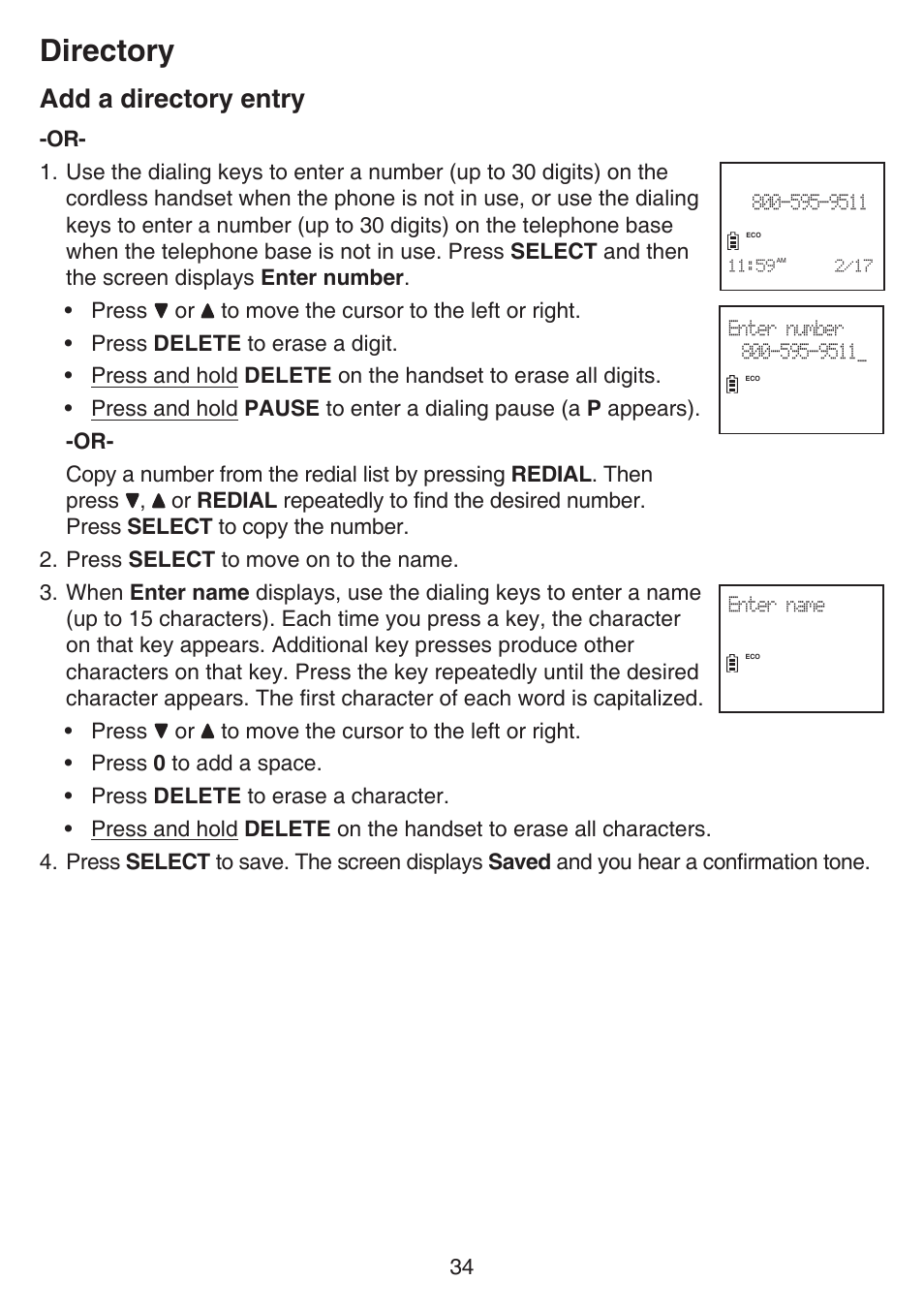 Directory, Add a directory entry | VTech CS6649_-2-3 Manual User Manual | Page 38 / 87