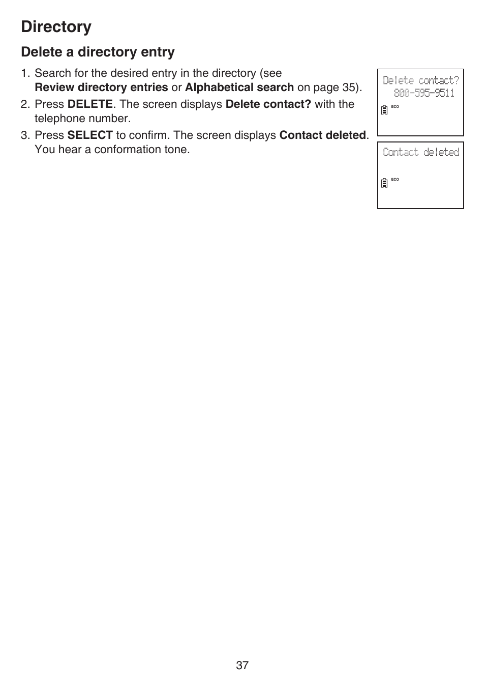 Delete a directory entry, Directory | VTech CS6649_-2-3 Manual User Manual | Page 41 / 87