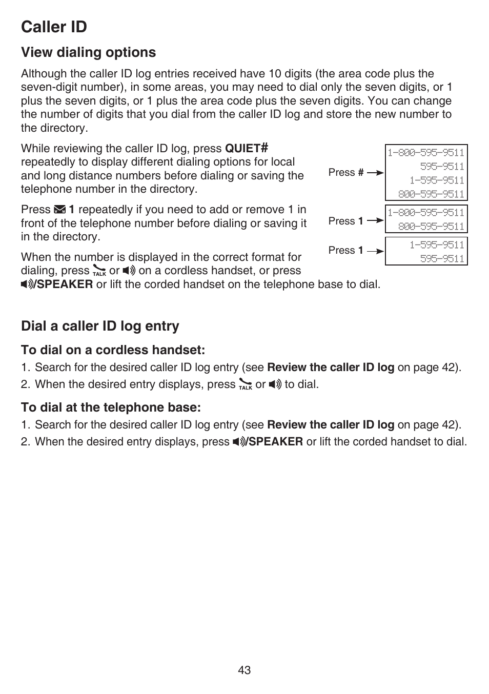 View dialing options dial a caller id log entry, Caller id, View dialing options | Dial a caller id log entry | VTech CS6649_-2-3 Manual User Manual | Page 47 / 87