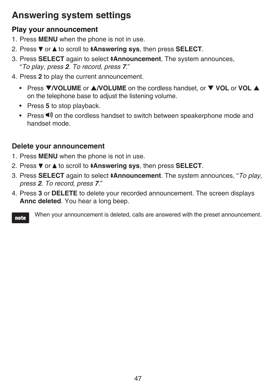 Answering system settings | VTech CS6649_-2-3 Manual User Manual | Page 51 / 87