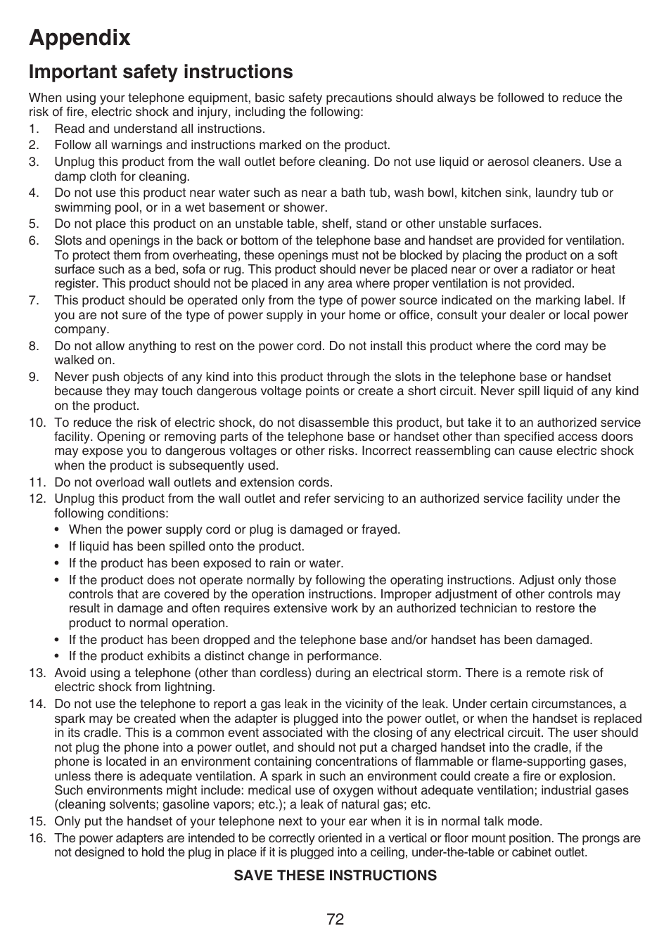 Important safety information, Important safety instructions, Appendix | VTech CS6649_-2-3 Manual User Manual | Page 76 / 87
