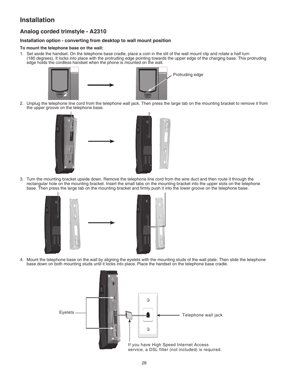 Installation, Analog corded trimstyle - a2310 | VTech CTM-A242SD Manual User Manual | Page 31 / 95