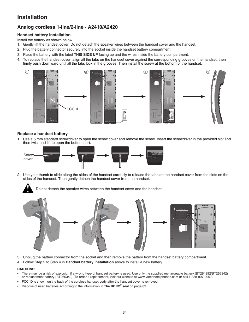 Analog cordless 1-line/2-line - a2410/a2420, Installation | VTech CTM-A242SD Manual User Manual | Page 37 / 95
