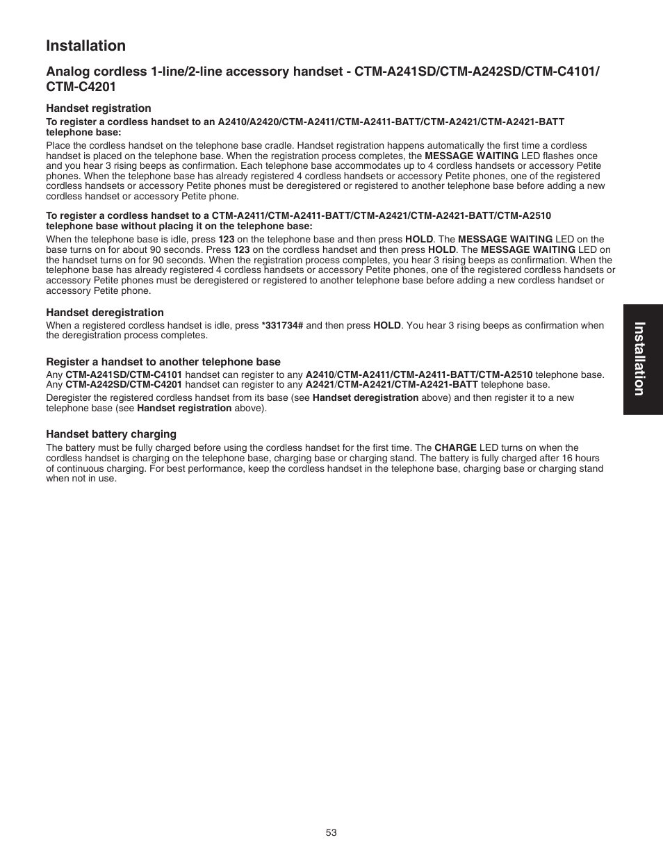 Installation | VTech CTM-A242SD Manual User Manual | Page 56 / 95