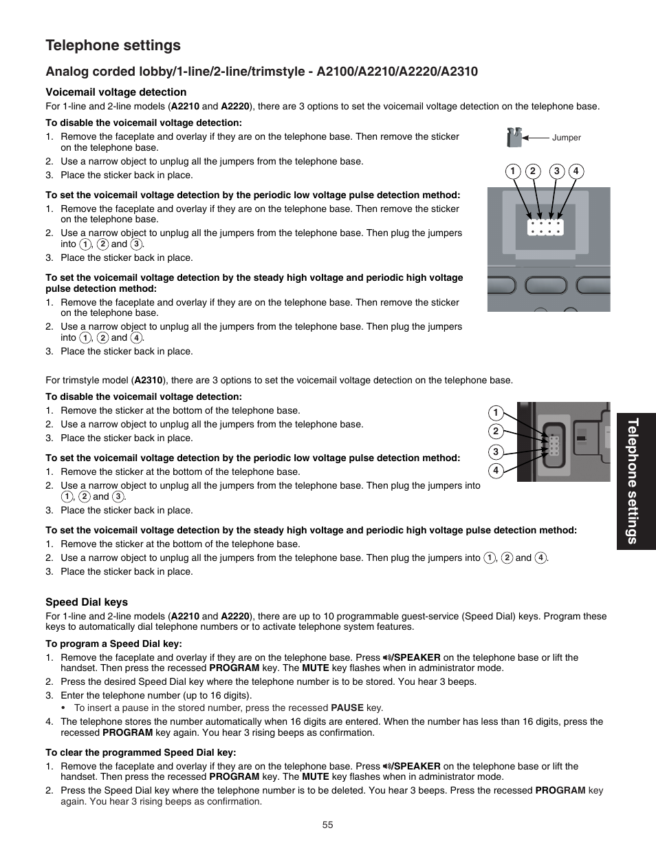 Telephone settings | VTech CTM-A242SD Manual User Manual | Page 58 / 95