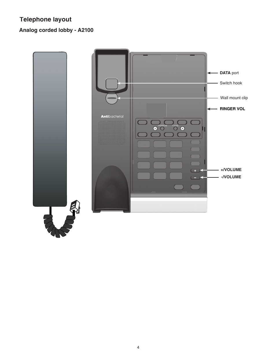 Telephone layout, Analog corded lobby - a2100 | VTech CTM-A242SD Manual User Manual | Page 7 / 95