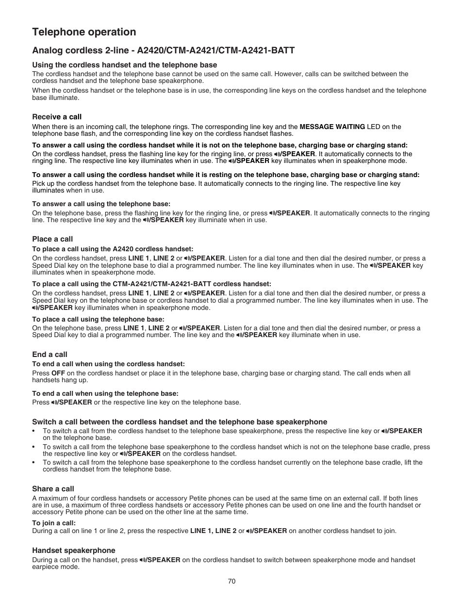 Telephone operation | VTech CTM-A242SD Manual User Manual | Page 73 / 95