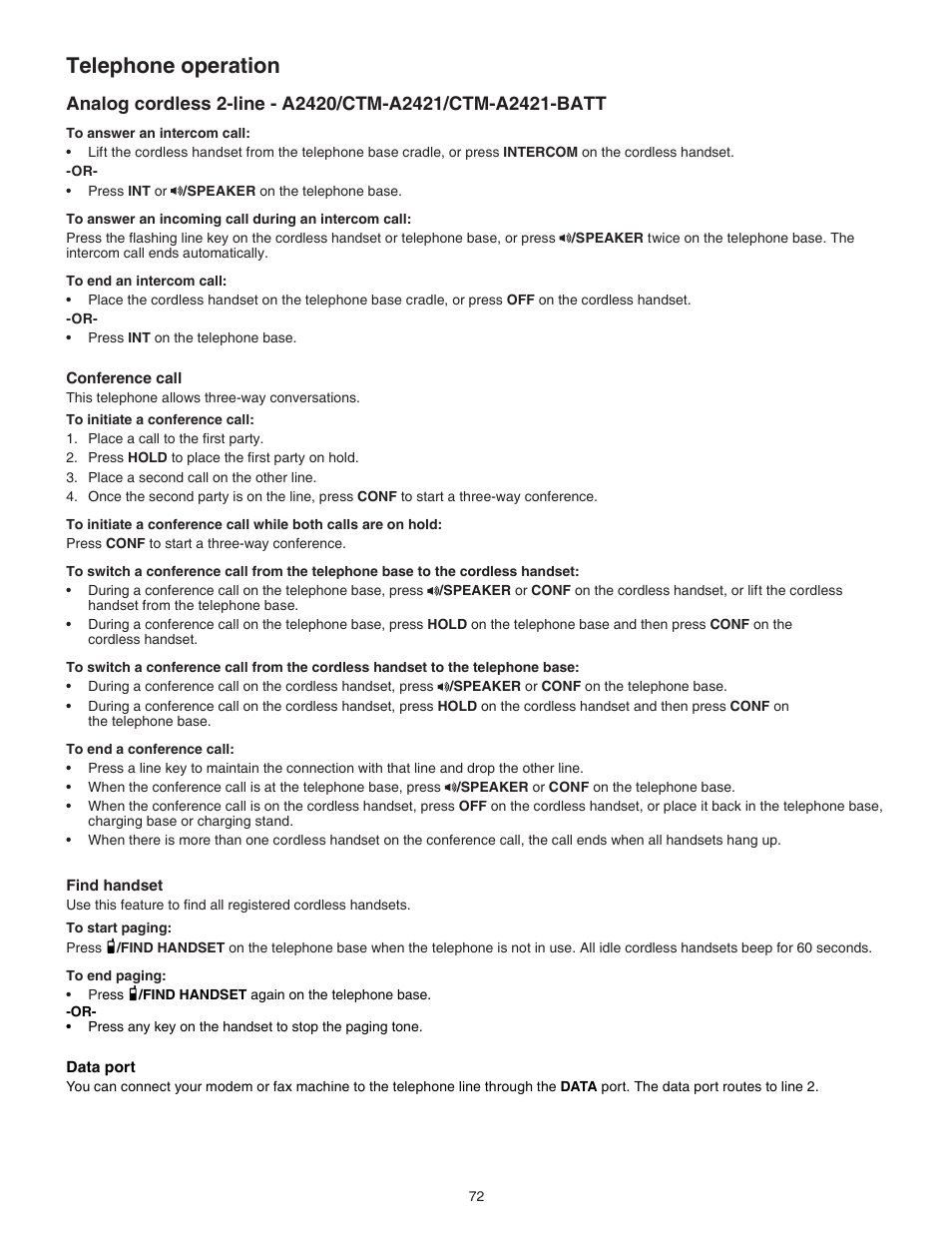Telephone operation | VTech CTM-A242SD Manual User Manual | Page 75 / 95