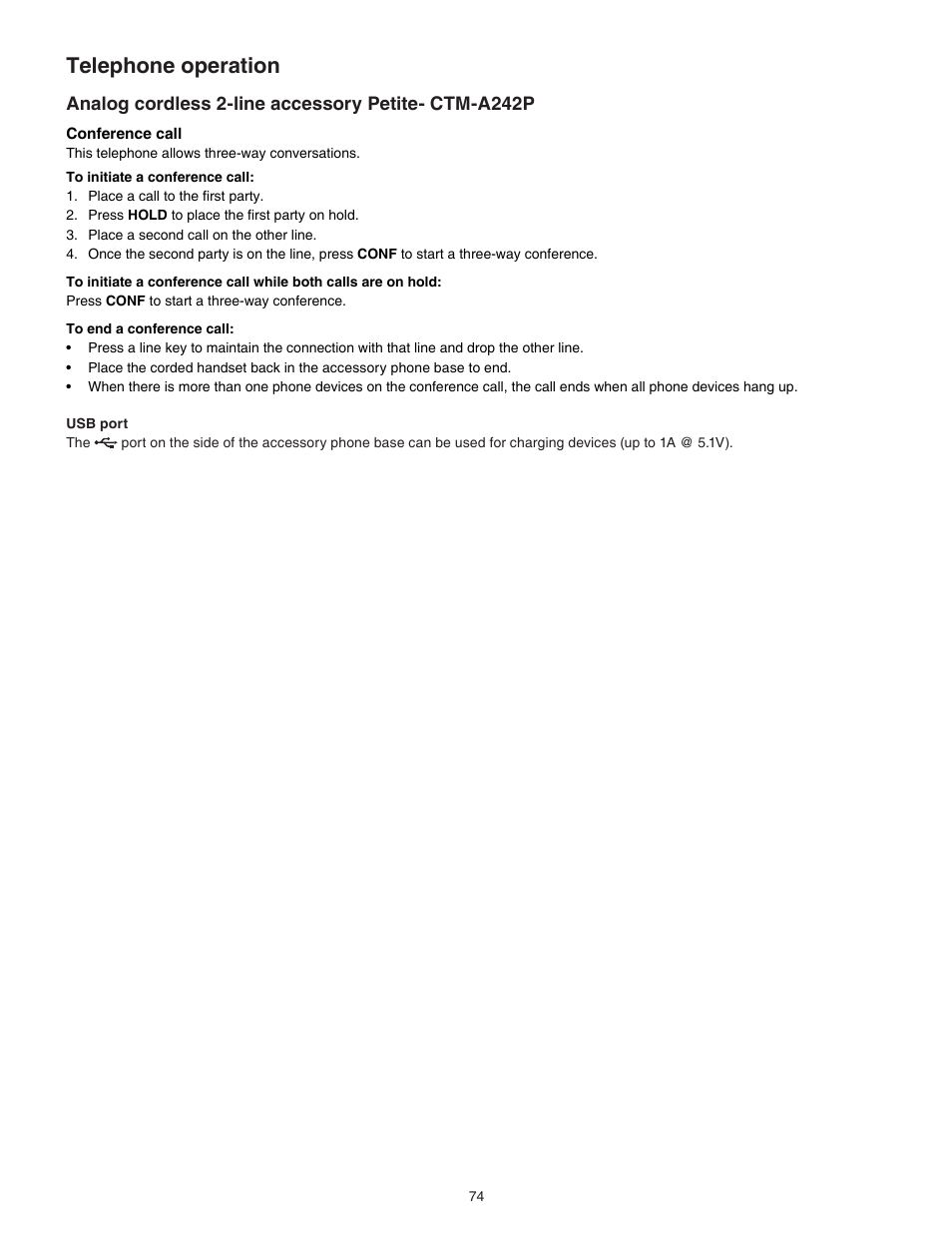 Telephone operation | VTech CTM-A242SD Manual User Manual | Page 77 / 95