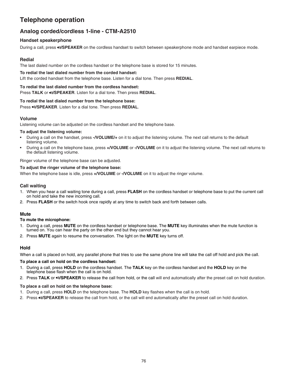 Telephone operation | VTech CTM-A242SD Manual User Manual | Page 79 / 95