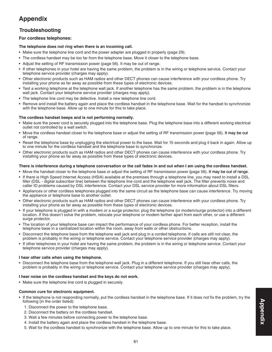 Appendix, Troubleshooting | VTech CTM-A242SD Manual User Manual | Page 84 / 95