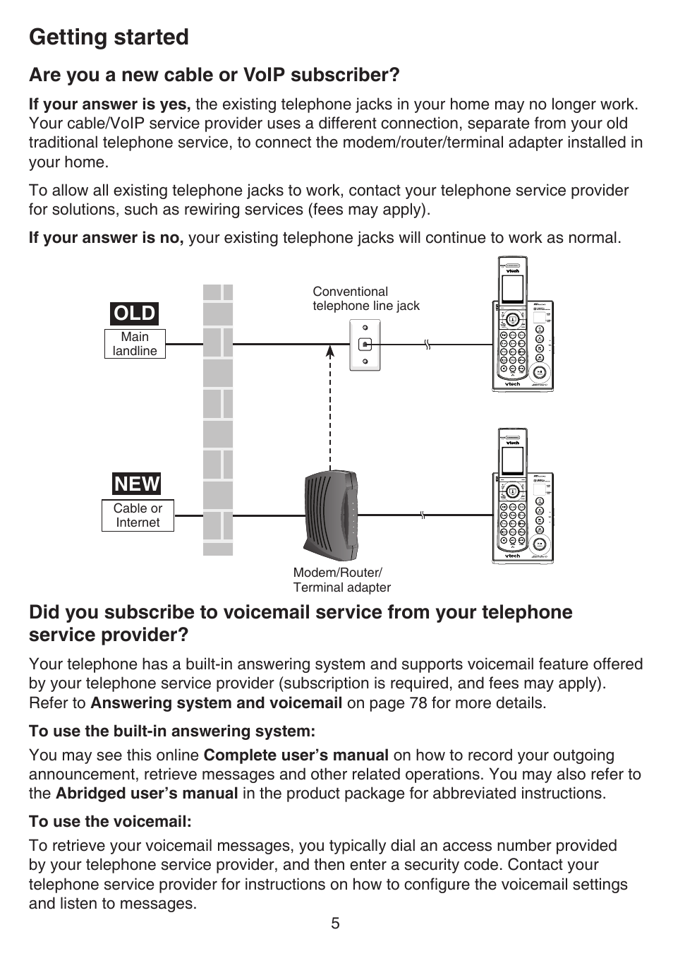 Are you a new cable or voip subscriber, Are you a new cable or voip, Subscriber | Did you subscribe to voicemail, Service from your telephone, Service provider, Getting started | VTech IS7121_-2-22 Manual User Manual | Page 10 / 118