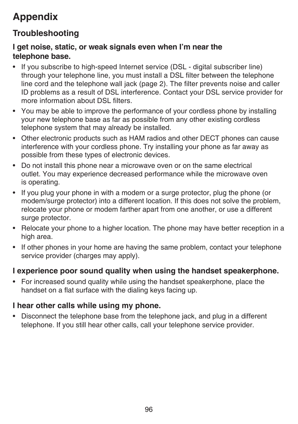 Appendix, Troubleshooting | VTech IS7121_-2-22 Manual User Manual | Page 101 / 118