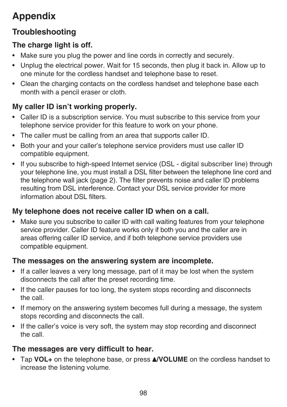 Appendix, Troubleshooting | VTech IS7121_-2-22 Manual User Manual | Page 103 / 118