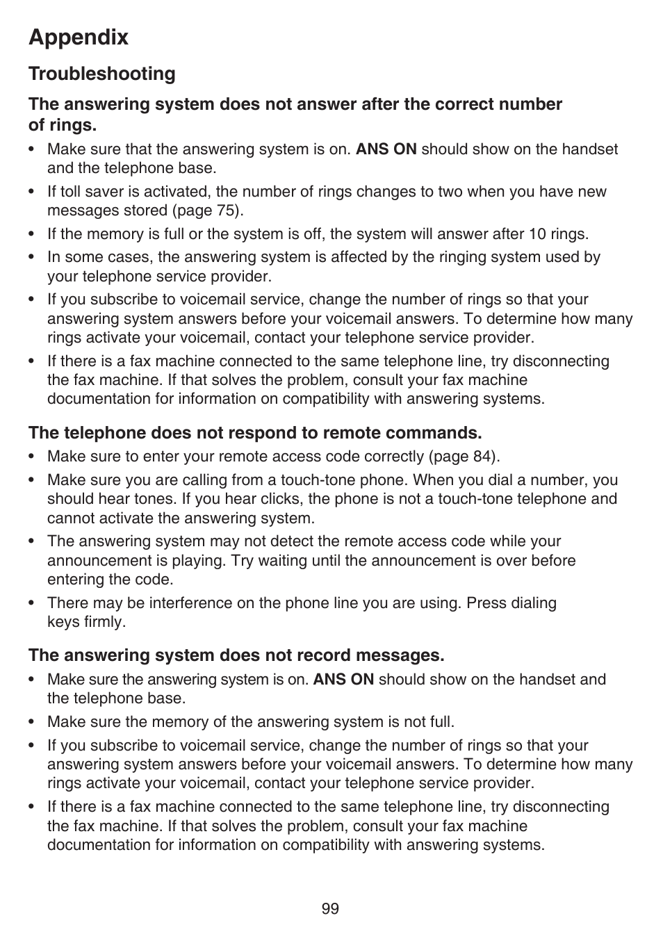 Appendix, Troubleshooting | VTech IS7121_-2-22 Manual User Manual | Page 104 / 118