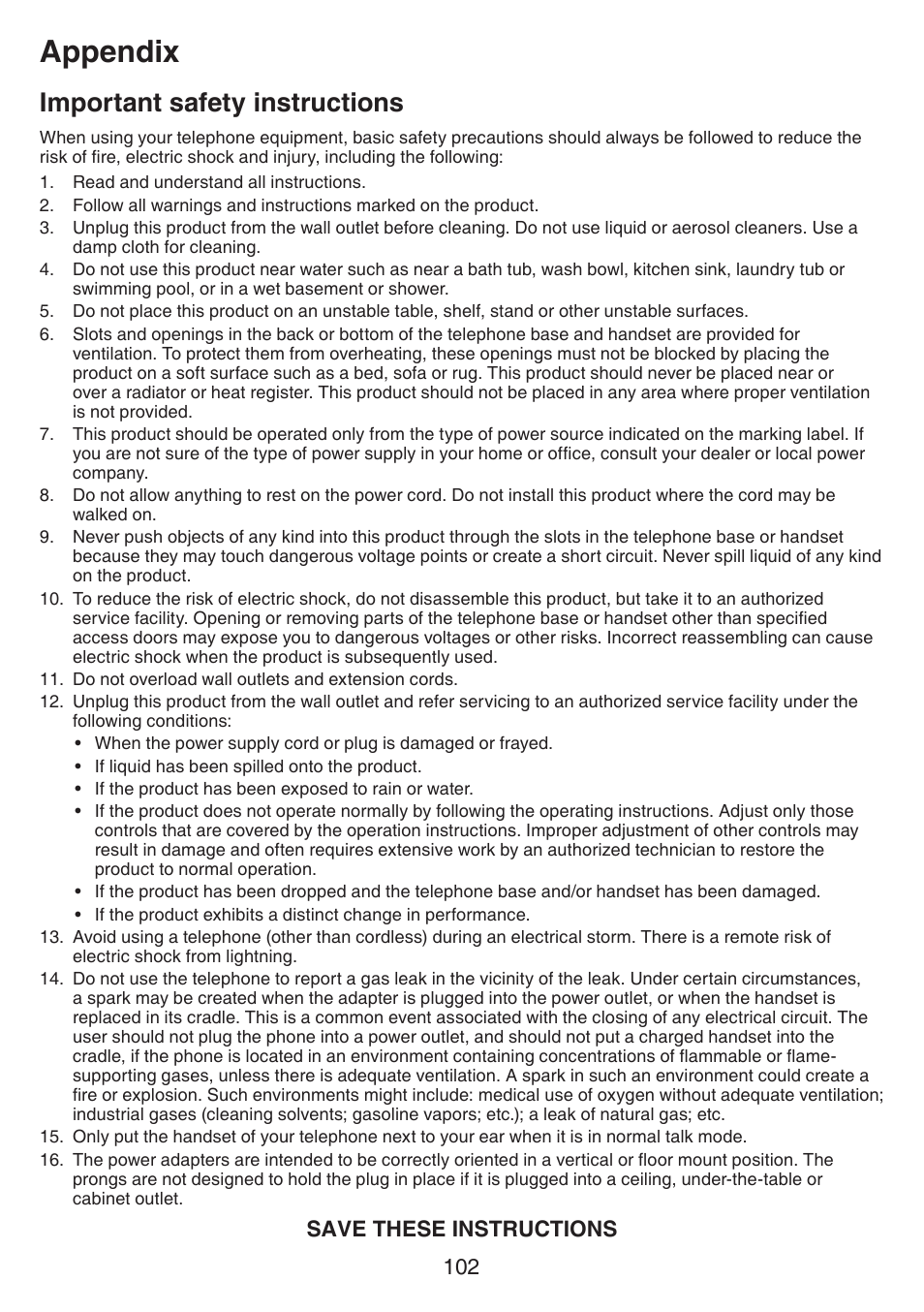 Important safety information, Important safety instructions, Appendix | VTech IS7121_-2-22 Manual User Manual | Page 107 / 118