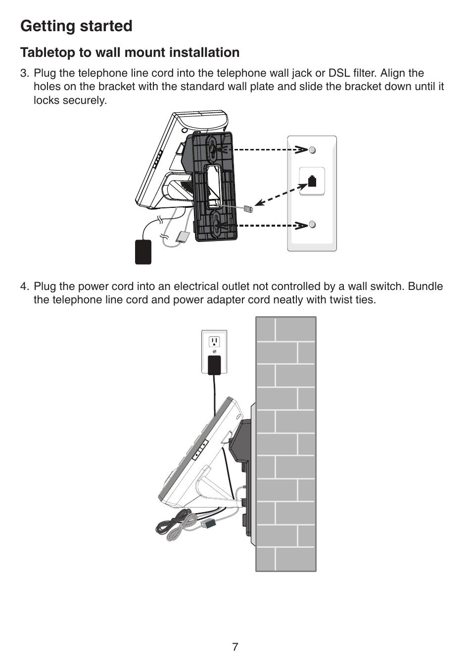 Getting started, Tabletop to wall mount installation | VTech IS7121_-2-22 Manual User Manual | Page 12 / 118