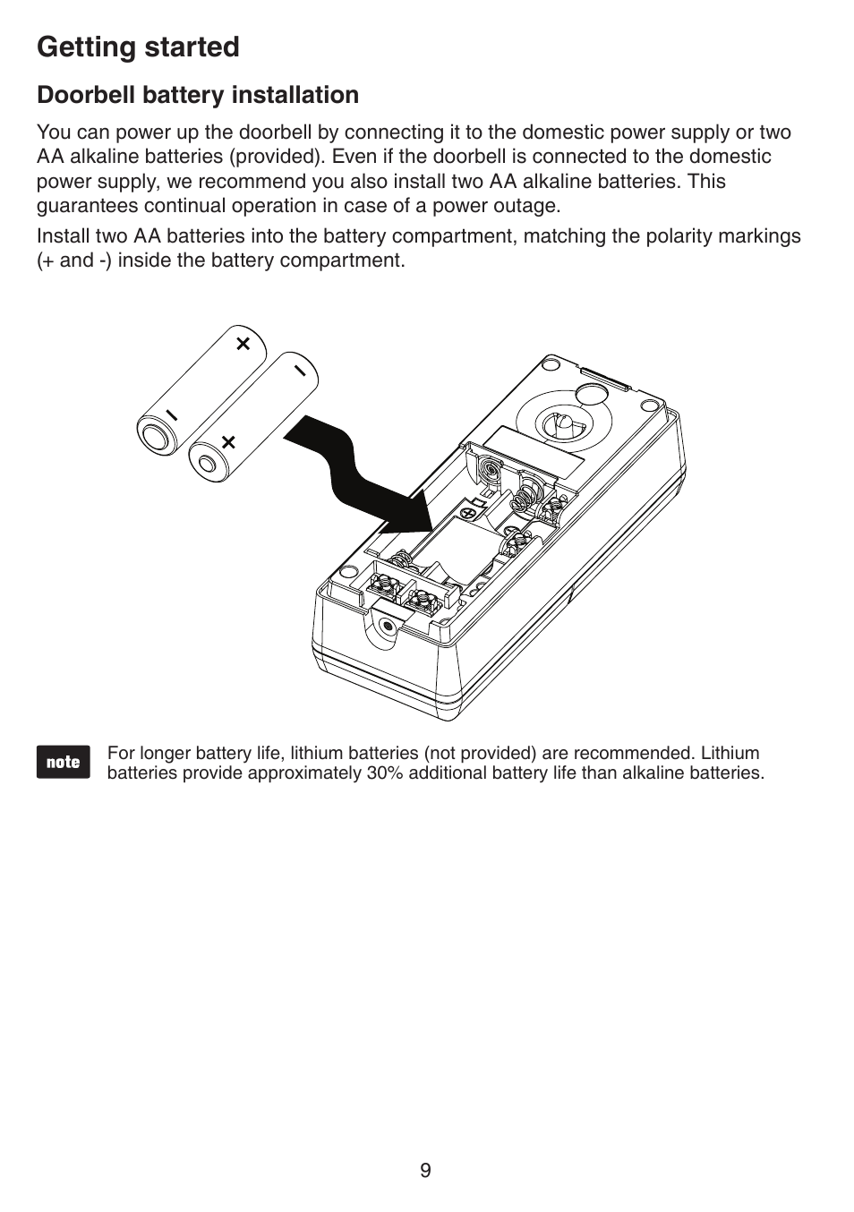 Doorbell battery installation, Getting started | VTech IS7121_-2-22 Manual User Manual | Page 14 / 118