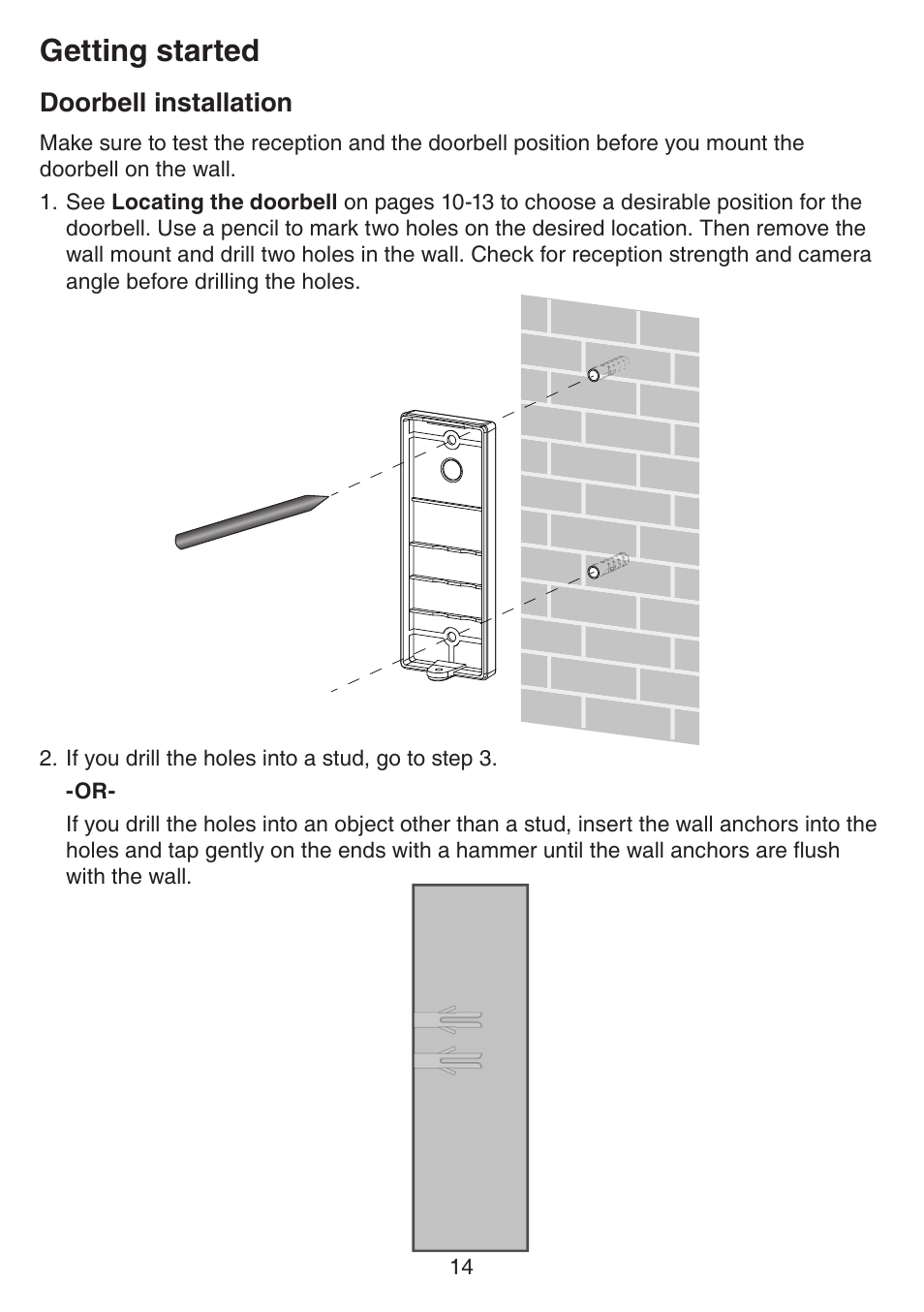 Doorbell installation, Getting started | VTech IS7121_-2-22 Manual User Manual | Page 19 / 118